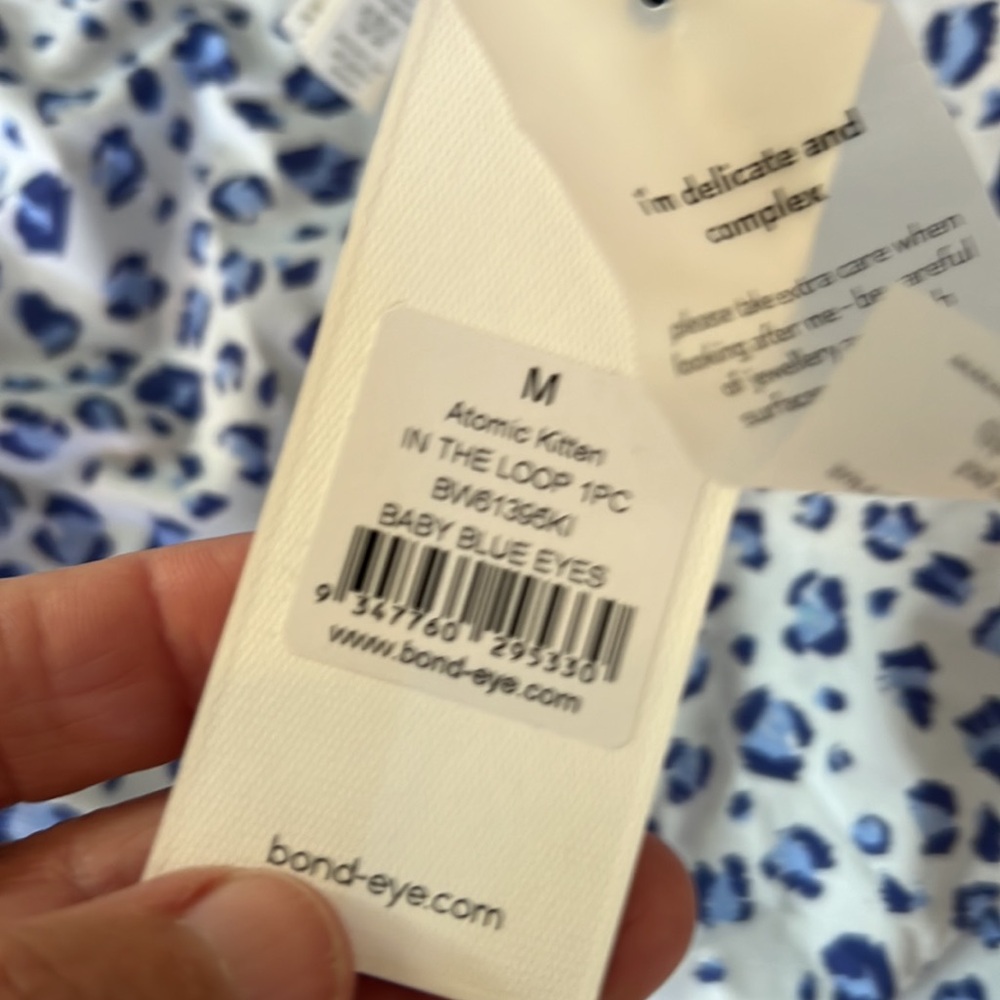 Blue Leopard Print One-Piece Swimsuit with Side Drawstrings - Picture 3 of 6